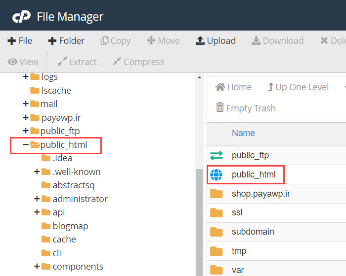 آپلود فایل بسته نصب آسان در public_html